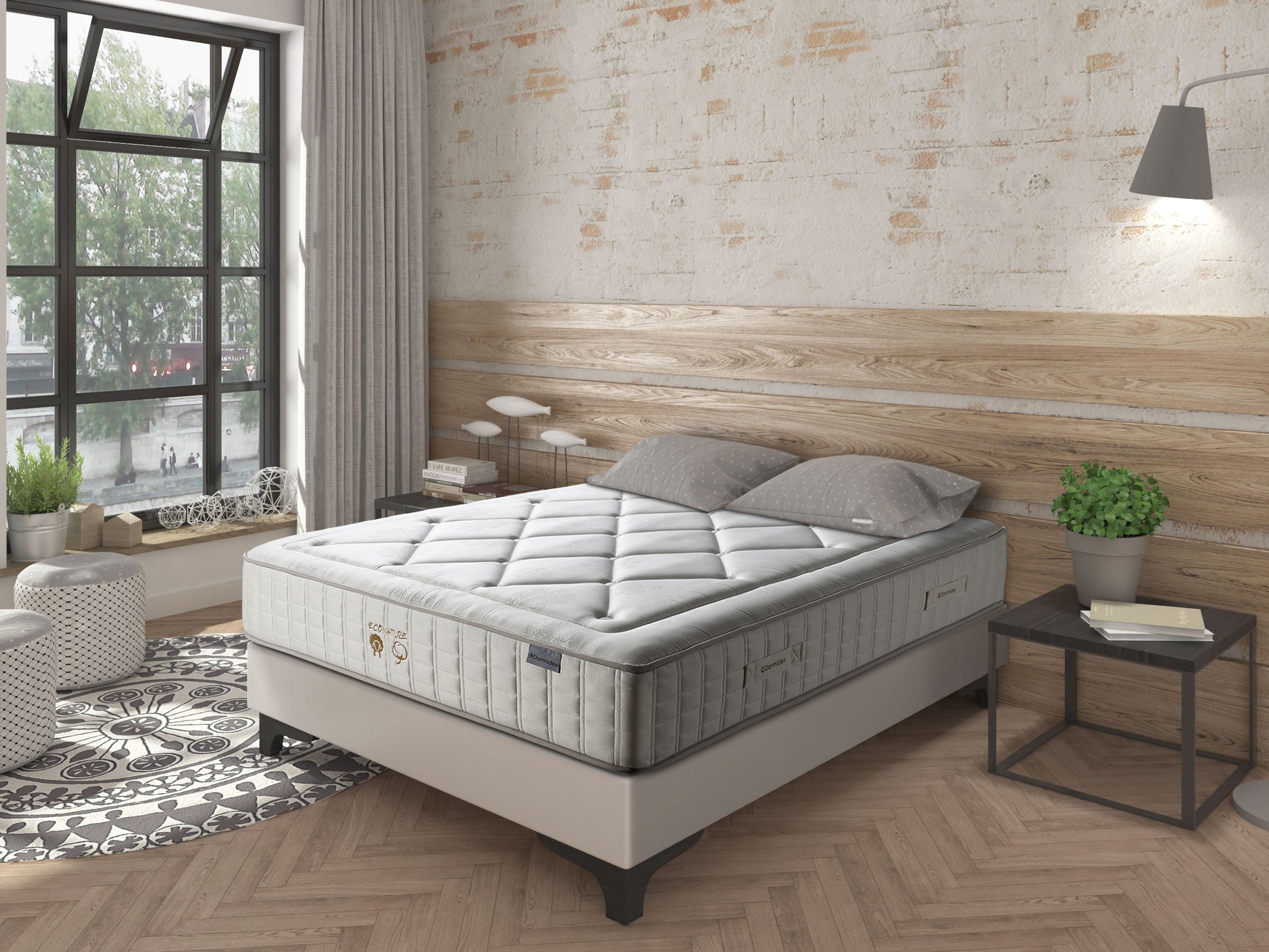 Cama con somier Natuse gris para colchón de 150 x 190 cm